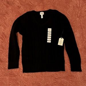 Black V-Neck Cable-knit Sweater